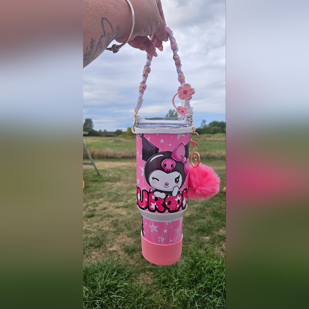 Pink Character Tumbler with Pom Pom